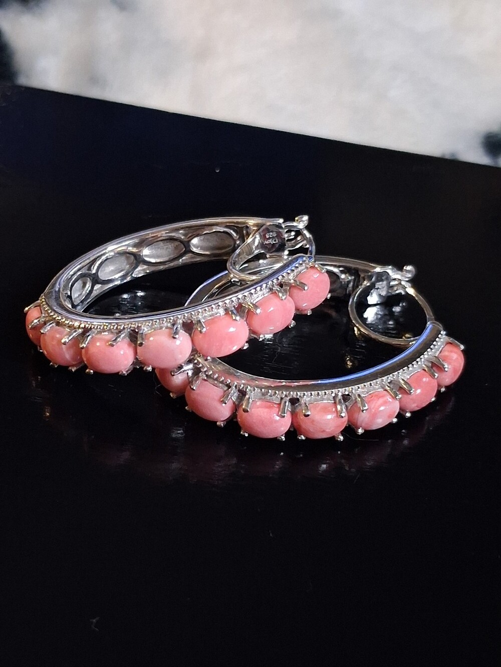 Oregon Peach Opal Hoop Earrings In Platinum Over Sterling Silver 4.65 CTW